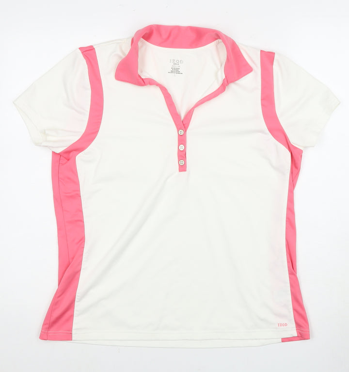IZOD Women's White Polo Shirt, Size L - Stylish Colourblock Design