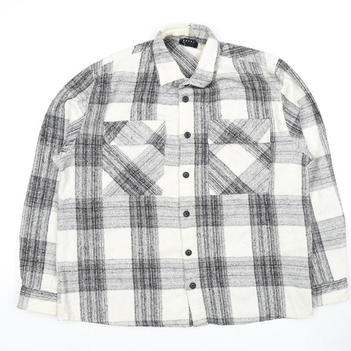 Man Men's Black and White Plaid Button-Up Shirt - L