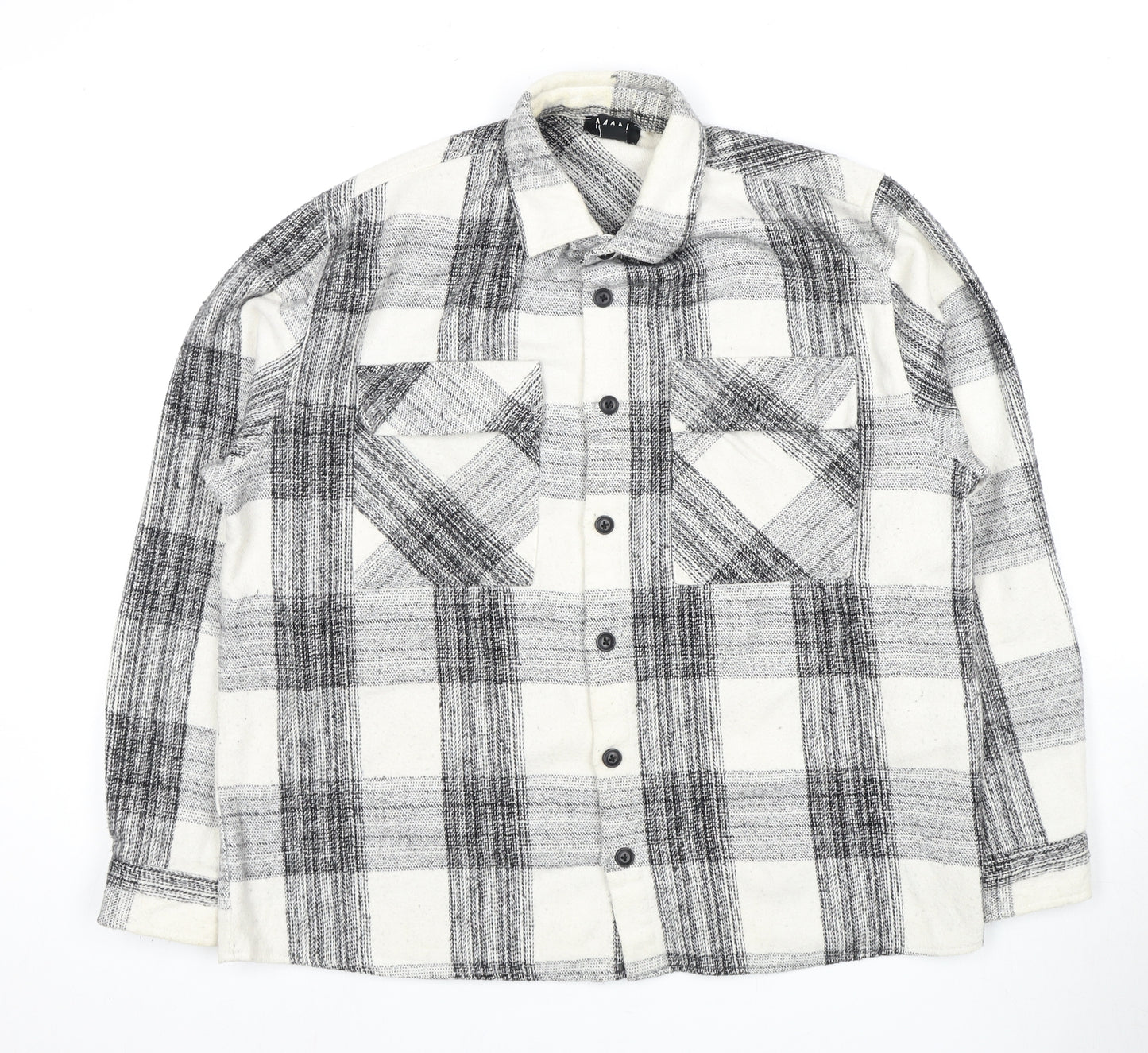 Man Men's Black and White Plaid Button-Up Shirt - L