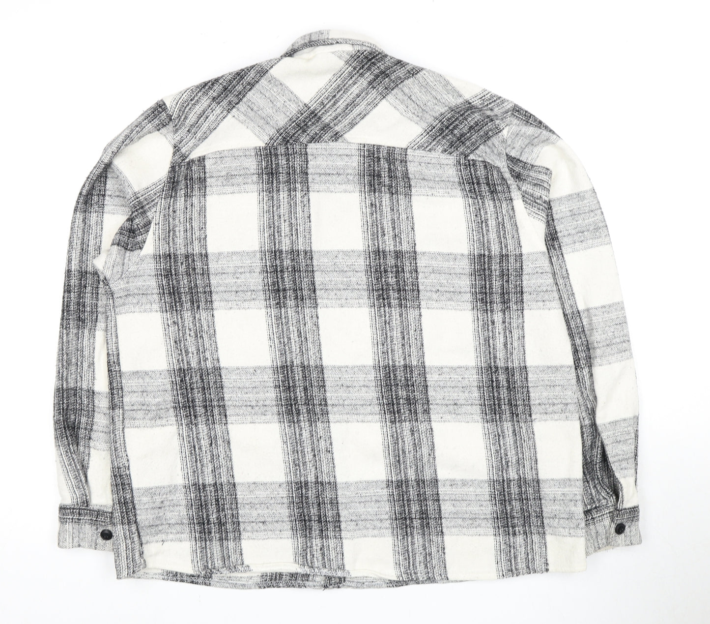 Man Men's Black and White Plaid Button-Up Shirt - L