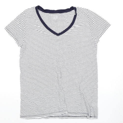 Gap Women's White Striped T-Shirt, Medium, V-Neck