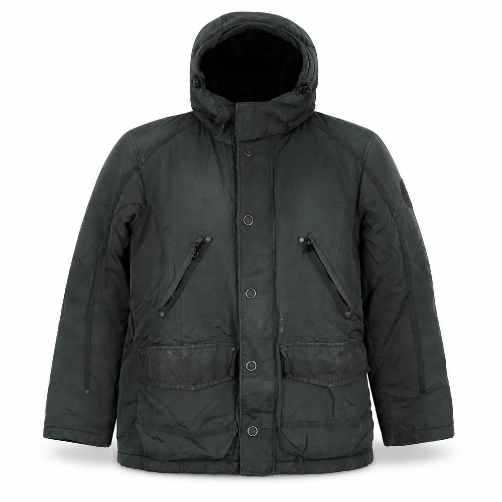 Front view of Strellson Men's Green Hooded Winter Jacket, size 48