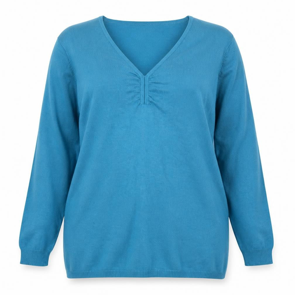 Front view of Damart Women's Blue V-Neck jumper - L