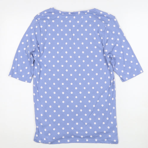 Cotton Traders Women's Blue Polka Dot V-Neck Top - Size 14