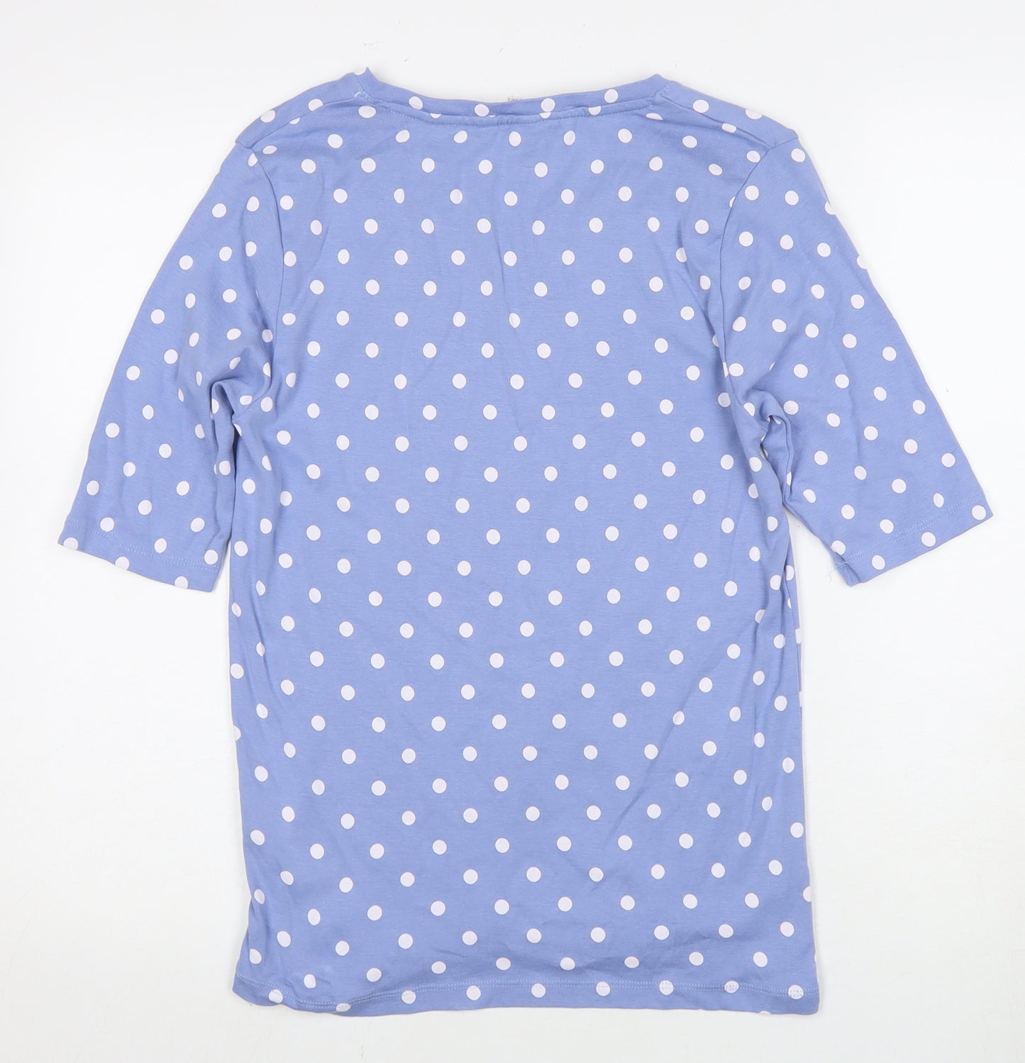 Cotton Traders Women's Blue Polka Dot V-Neck Top - Size 14