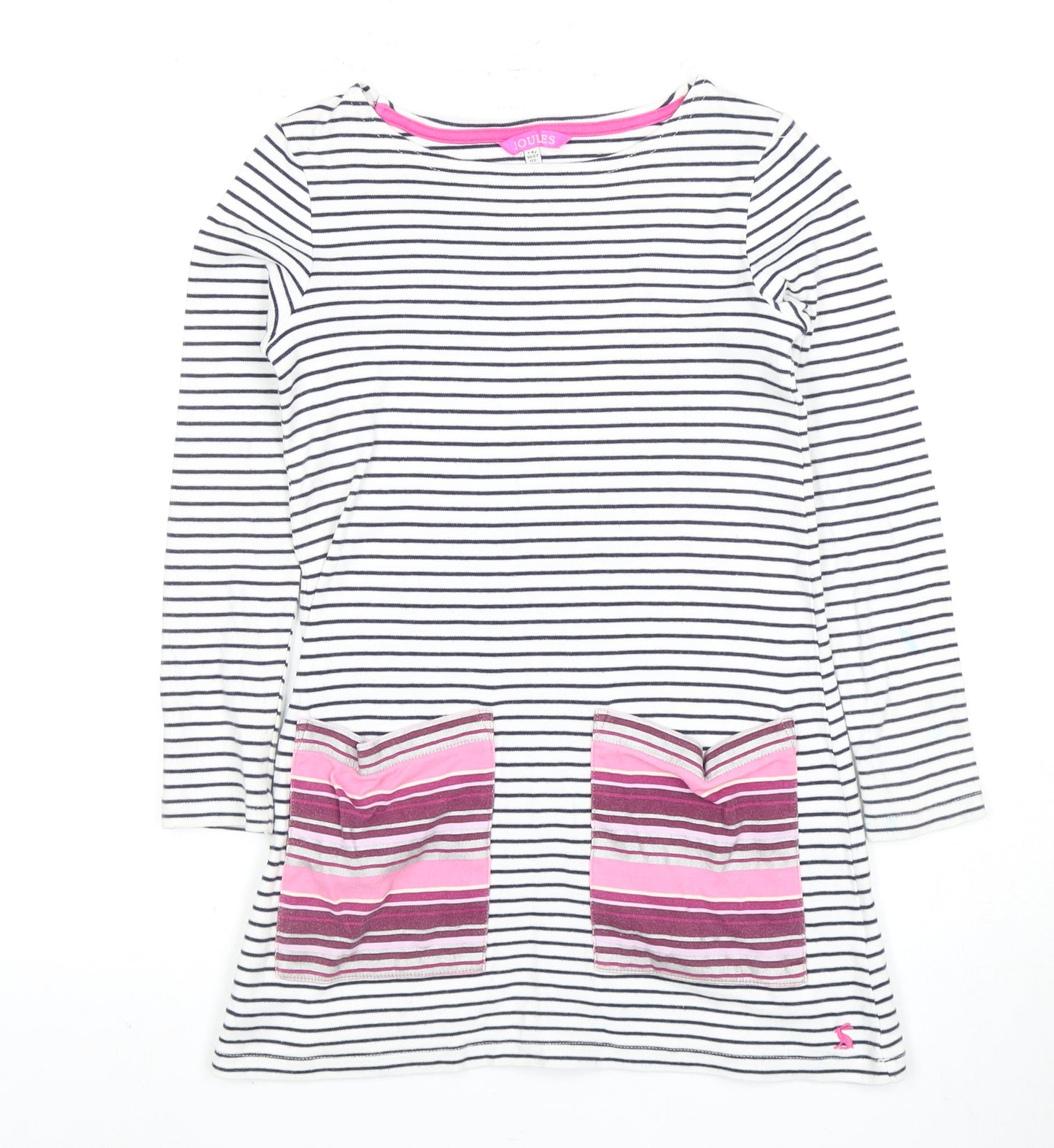 Joules Girls' Stripe Shift Dress, 7-8 Years, Long Sleeve