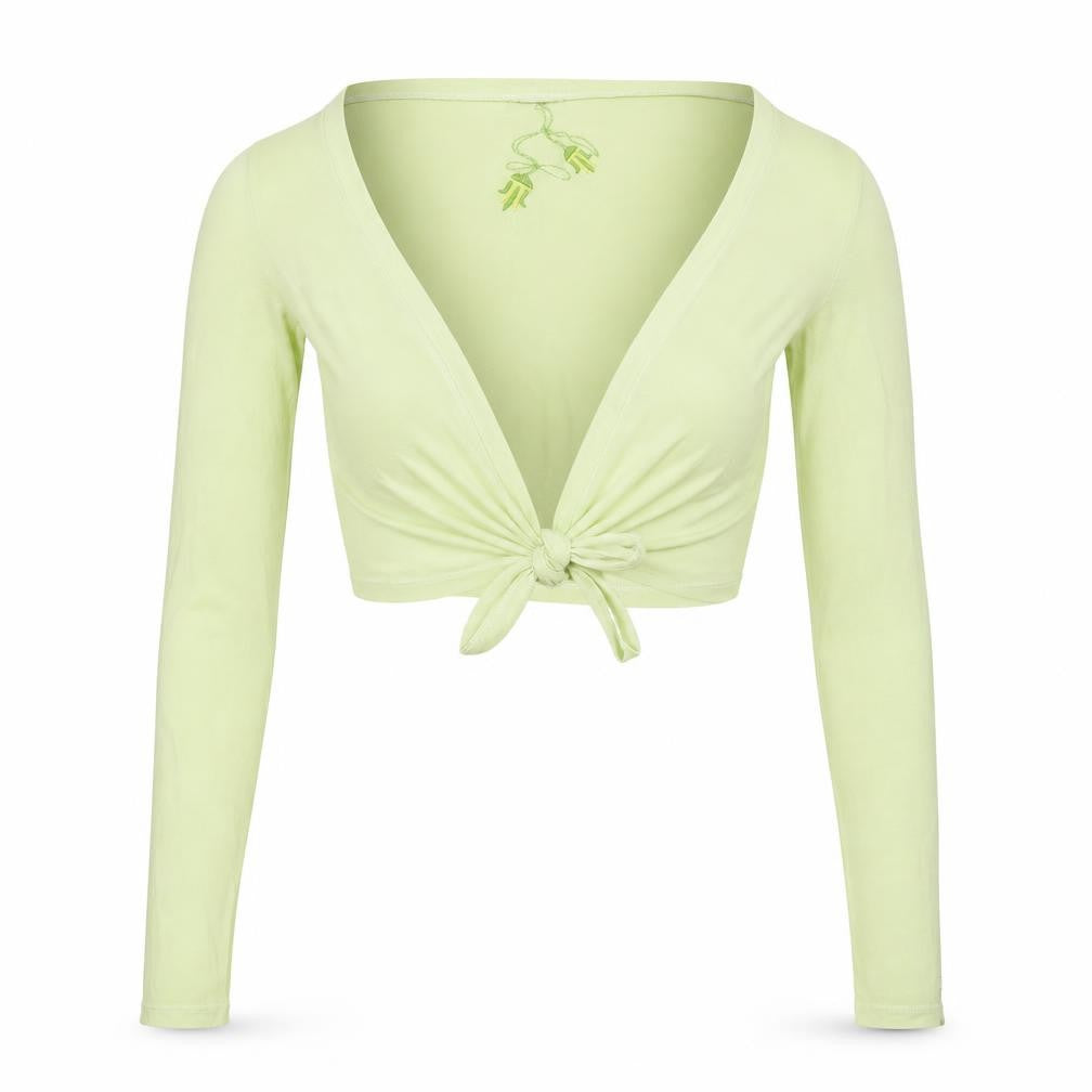Front view of White Stuff Women's Green Cropped Wrap Top, size 12