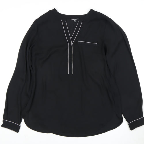 Warehouse Women's Black Blouse, Size 12, V-Neck