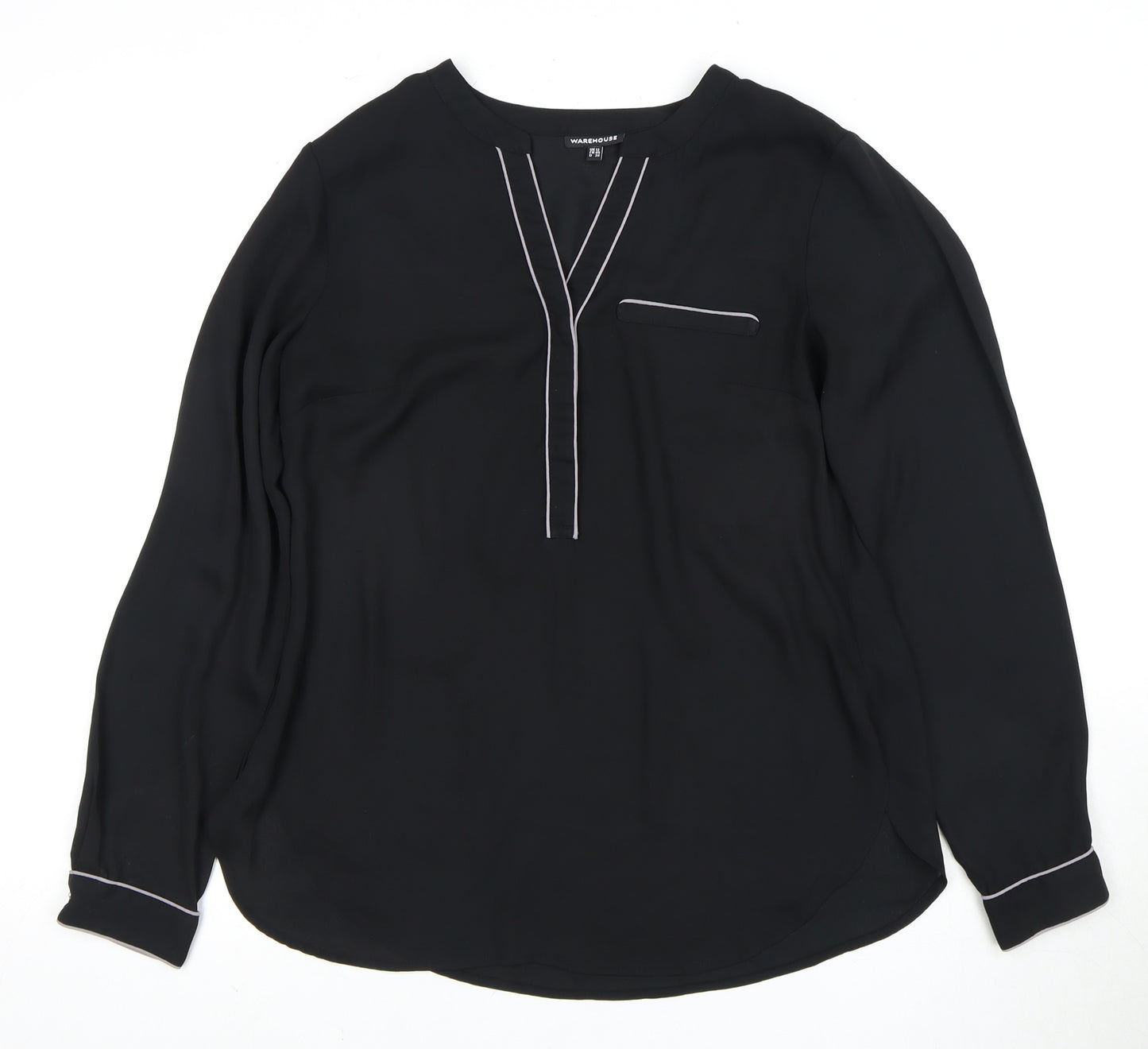 Warehouse Women's Black Blouse, Size 12, V-Neck