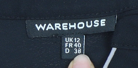 Warehouse Women's Black Blouse, Size 12, V-Neck