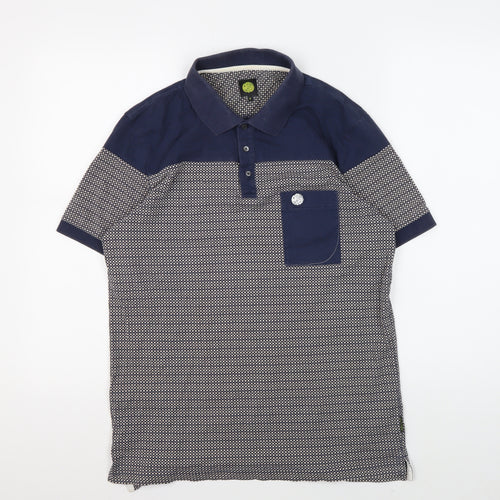 Pretty Green Men's Blue Polo Shirt, Size S, Geometric Pattern