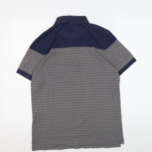 Pretty Green Men's Blue Polo Shirt, Size S, Geometric Pattern