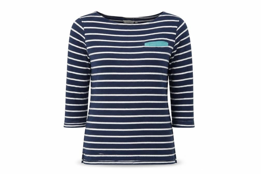 Front view of FatFace Women's Blue Striped T-Shirt, size 10