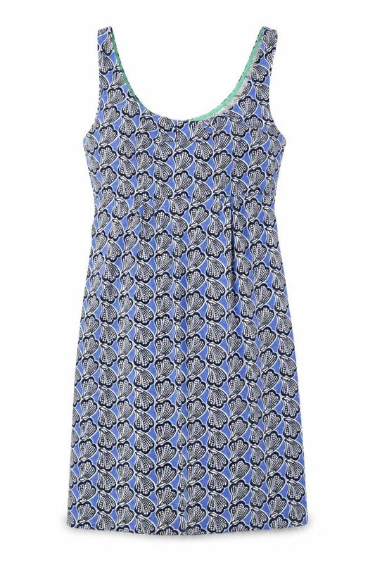 Front view of Boden Women's Blue Geometric Sleeveless Dress, size 6