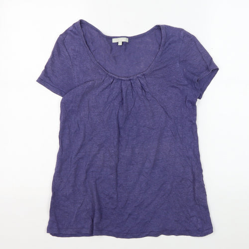 Kew Womens Purple Linen Scoop Neck T-Shirt - S