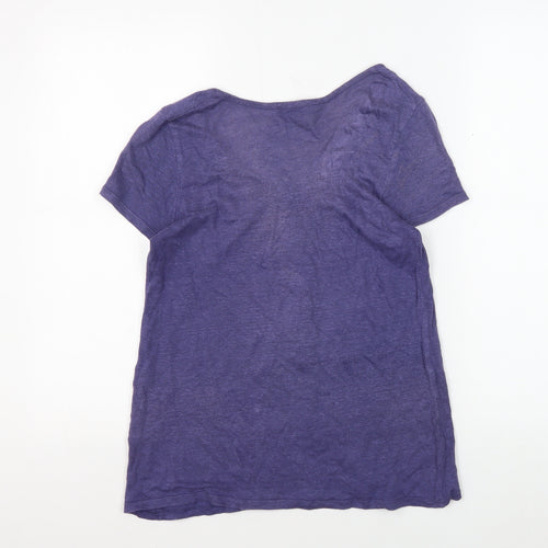 Kew Womens Purple Linen Scoop Neck T-Shirt - S