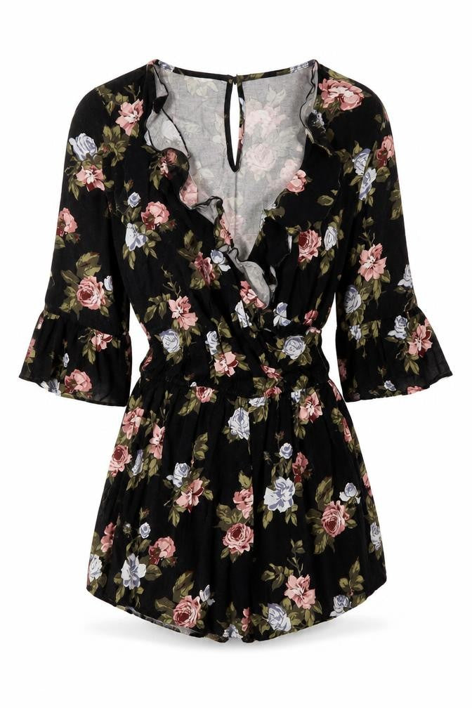 Abercrombie & Fitch Women's Black Floral Playsuit XS