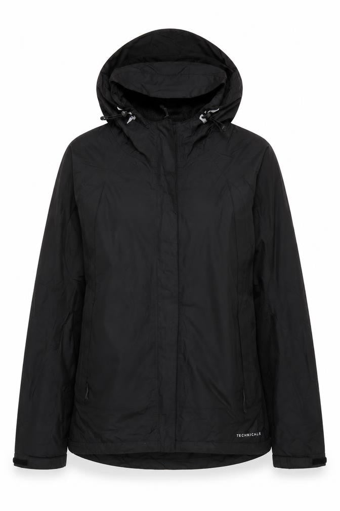 Front view of Technicals Women's Black Regular Fit Hooded Jacket