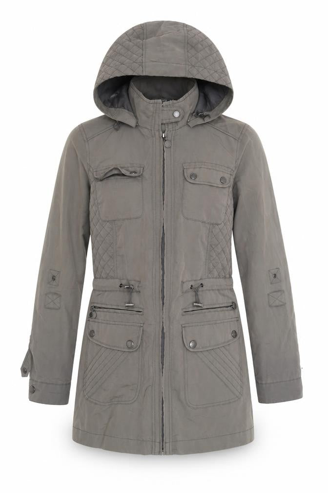 Front view of Maine New England Women's Grey Parka Jacket, size 12