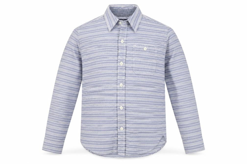 Front view of GapKids boys’ blue striped button-up shirt 8-9 years