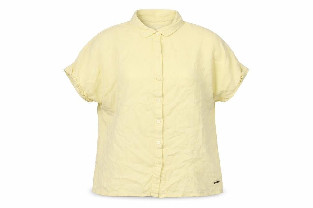 Front view of Quba & Co. Women's Yellow Button-Up Shirt