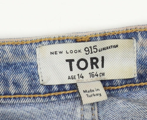 New Look Girls Blue Ripped Jeans Size 14 Casual Light Denim