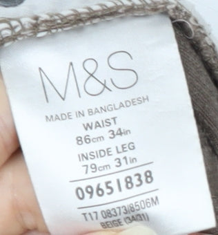 Marks and Spencer Beige Corduroy Trousers, Size 34