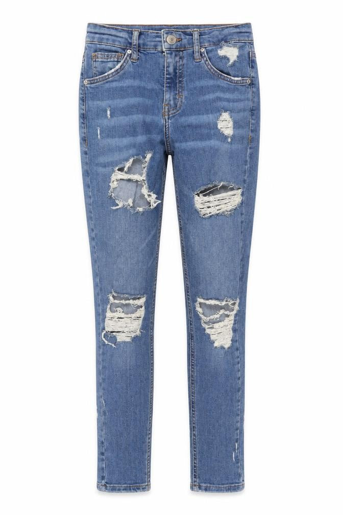 Front view of Topshop Women's Blue Skinny Distressed Jeans, size 4