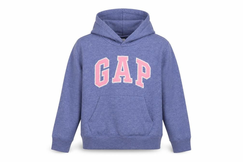 Front view of Gap Blue girls’ hoodie, size 12-13y logo pullover