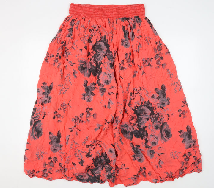 Ambra Women's Red Floral Midi Skirt 1X