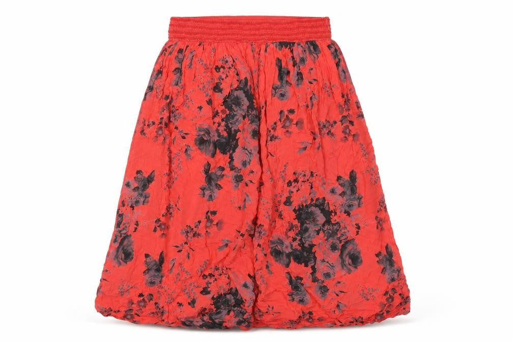 Ambra Women's Red Floral Midi Skirt 1X