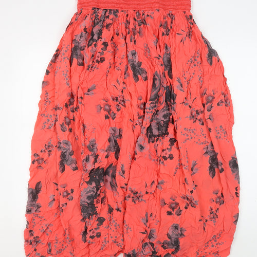 Ambra Women's Red Floral Midi Skirt 1X