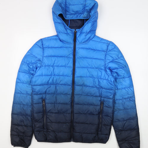 Next Boys Blue Puffer Jacket Size 15 Years Hooded Ombré