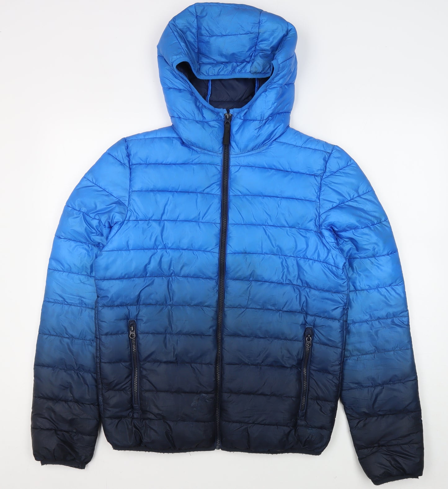 Next Boys Blue Puffer Jacket Size 15 Years Hooded Ombré
