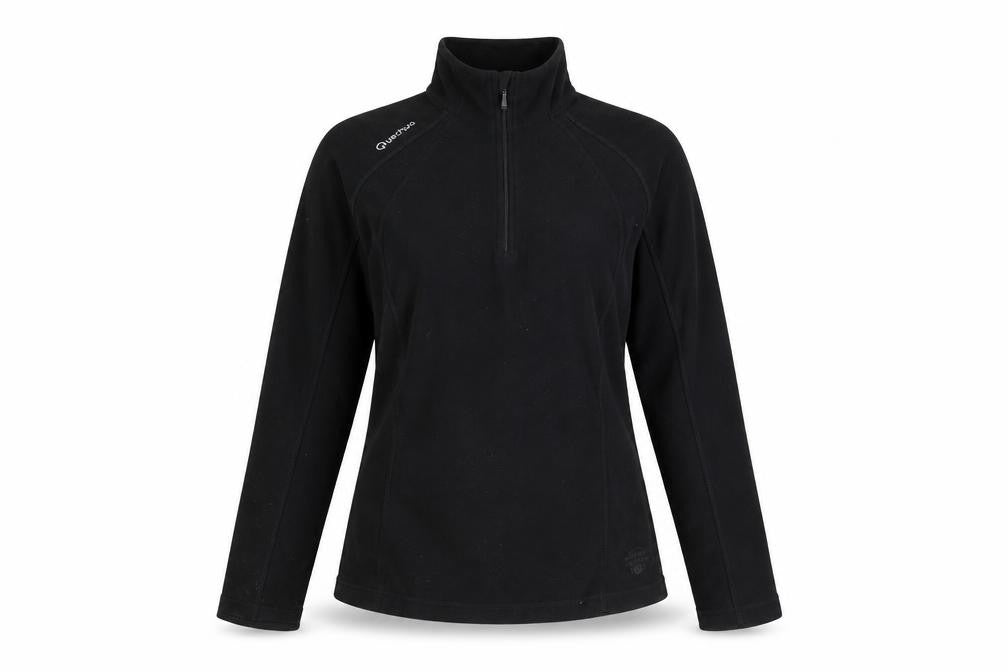 Front view of Decathlon Women's Black Fleece Jacket, size 12, 1/2 Zip