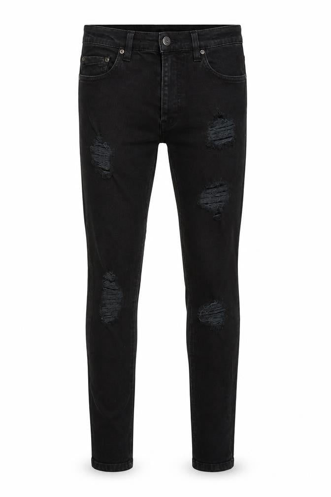 Front view of D/STRUCT Men's Black Distressed Jeans, size 30