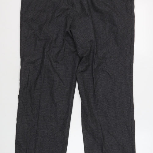 Marks and Spencer Men's Grey Wool Check Trousers, Size 36