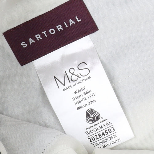 Marks and Spencer Men's Grey Wool Check Trousers, Size 36