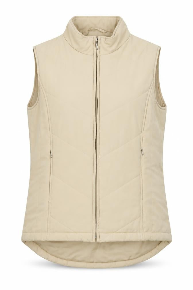 Front view of EWM Beige Women's Waistcoat, size S, with Full Zip