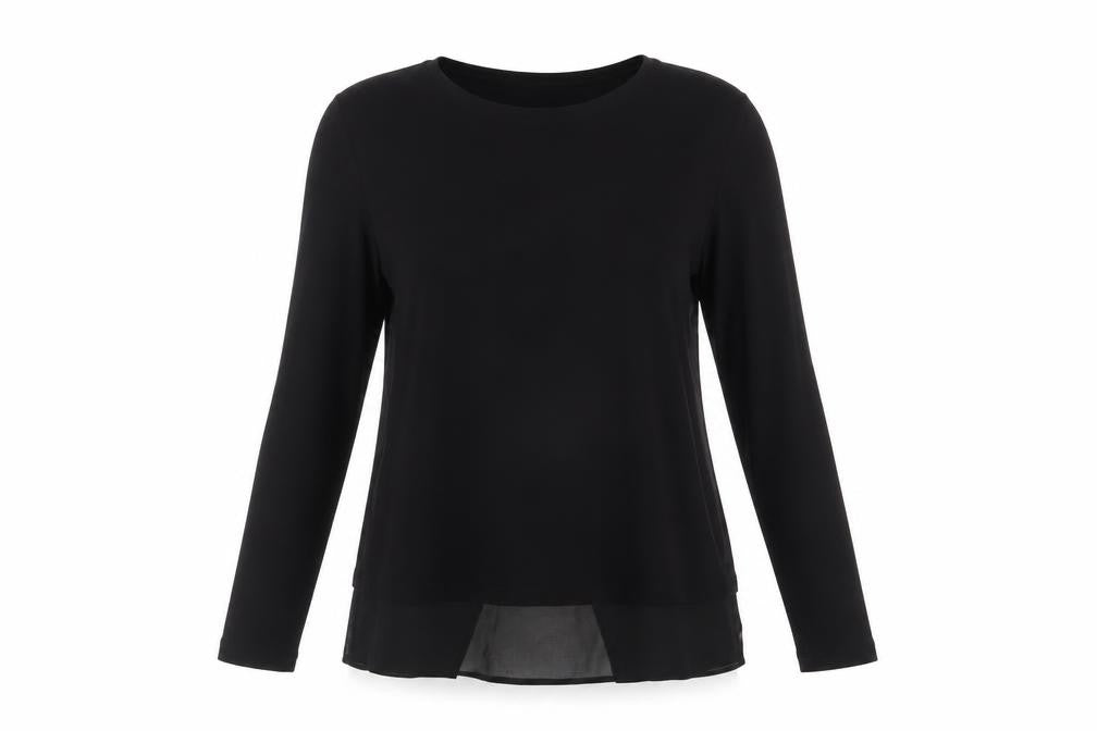 Front view of Warehouse Women's Black Long Sleeve Top UK, size 12
