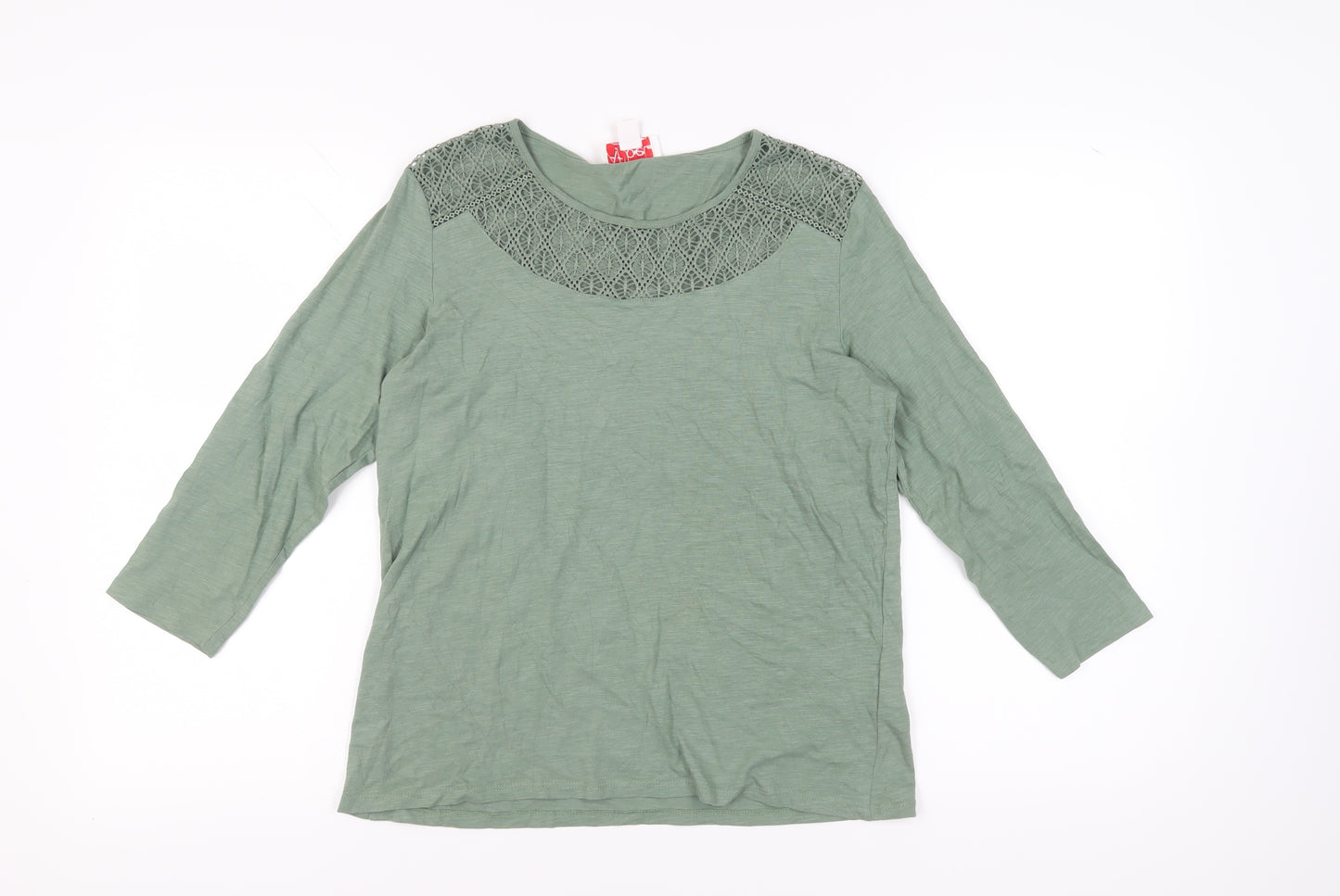 Afibel Women's Green Crochet Accent Blouse UK 10/12