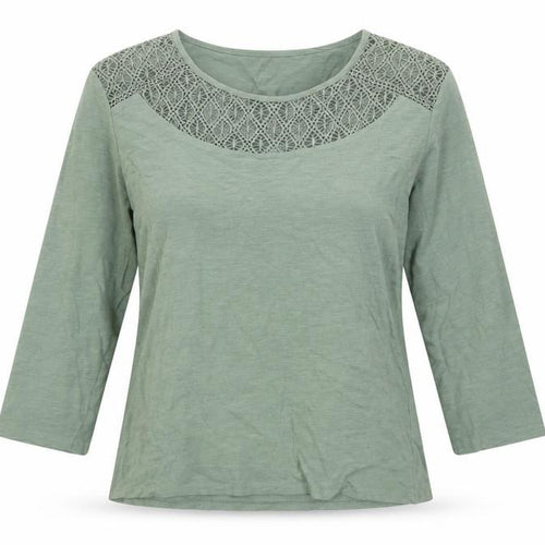 Afibel Women's Green Crochet Accent Blouse UK 10/12