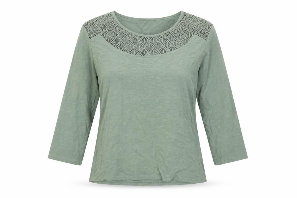 Afibel Women's Green Crochet Accent Blouse UK 10/12