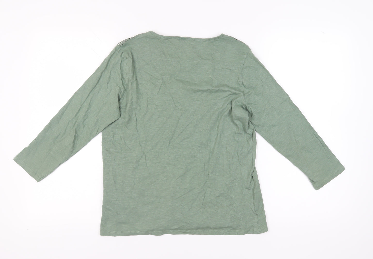 Afibel Women's Green Crochet Accent Blouse UK 10/12