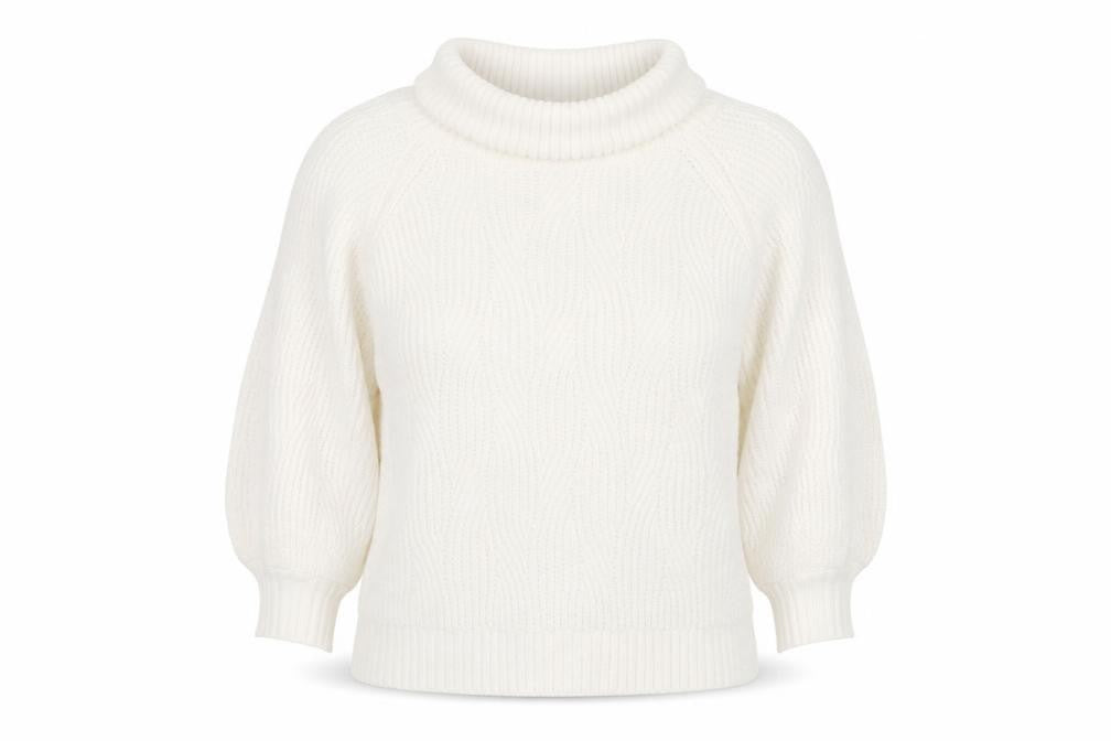 Front view of Miss Selfridge Women's Ivory Cable-Knit jumper, size 12