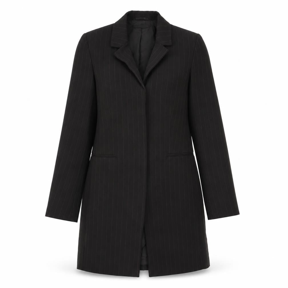 Front view of Planet Women's Black Long Pinstripe Suit Jacket -, size 8