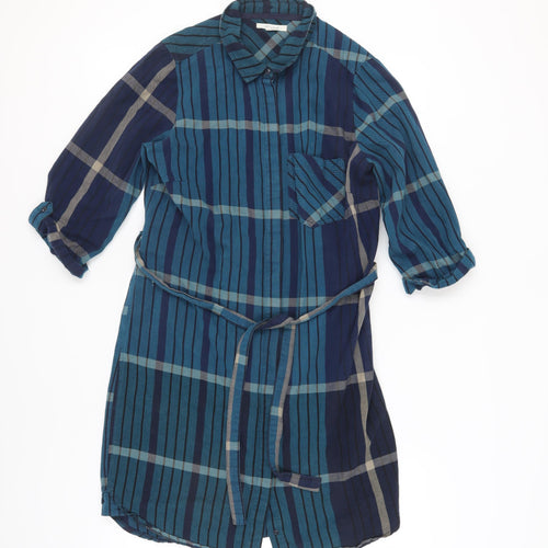 White Stuff Women's Blue Check Shirt Dress Size 12