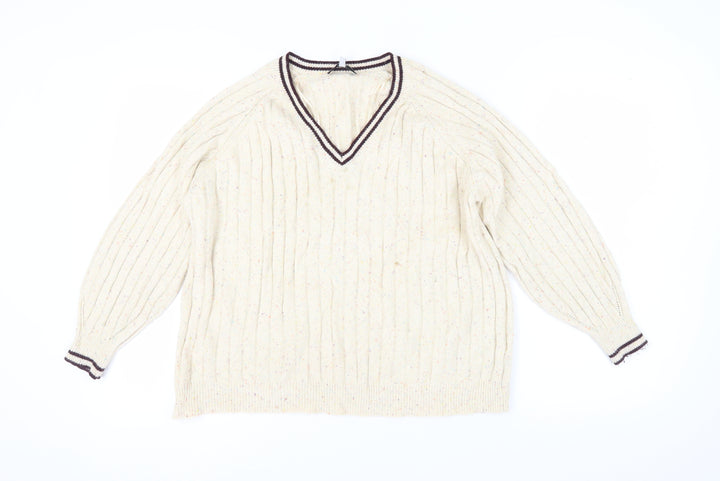 Next Women Ivory Pullover Jumper L V-Neck