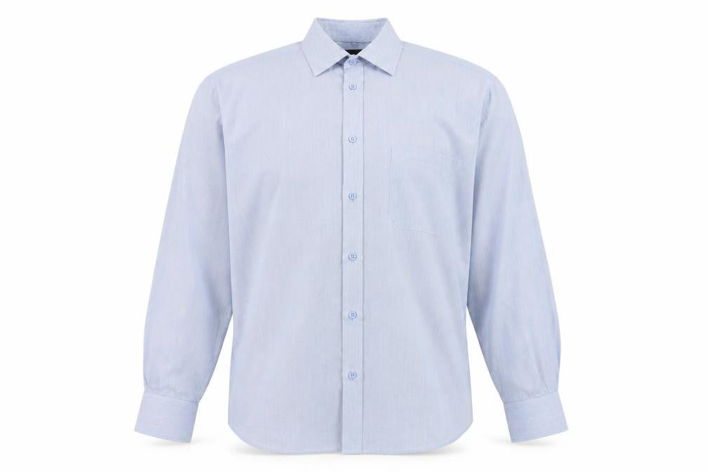 Front view of B&W Men's Blue Striped Long Sleeve Shirt - 17