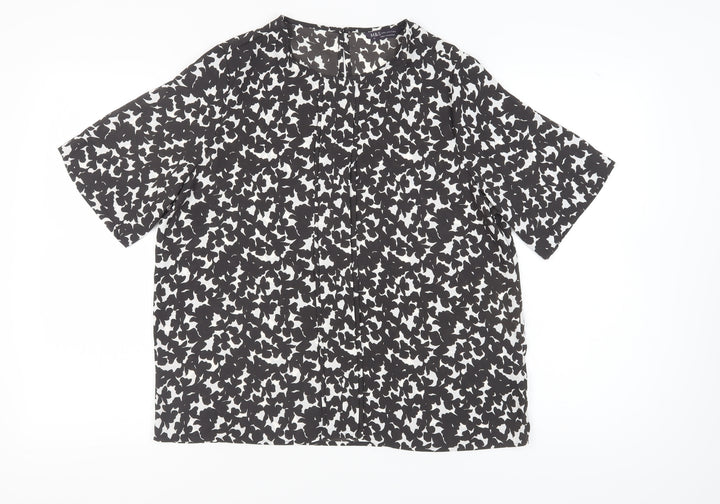 Marks and Spencer Women's Black Animal Print Top, Size 14